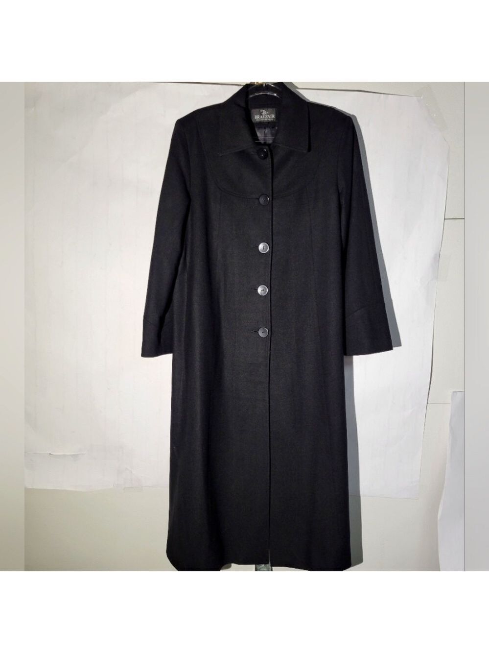 Women's Braefair Vintage Black Wool Mix Overcoat, Size 12